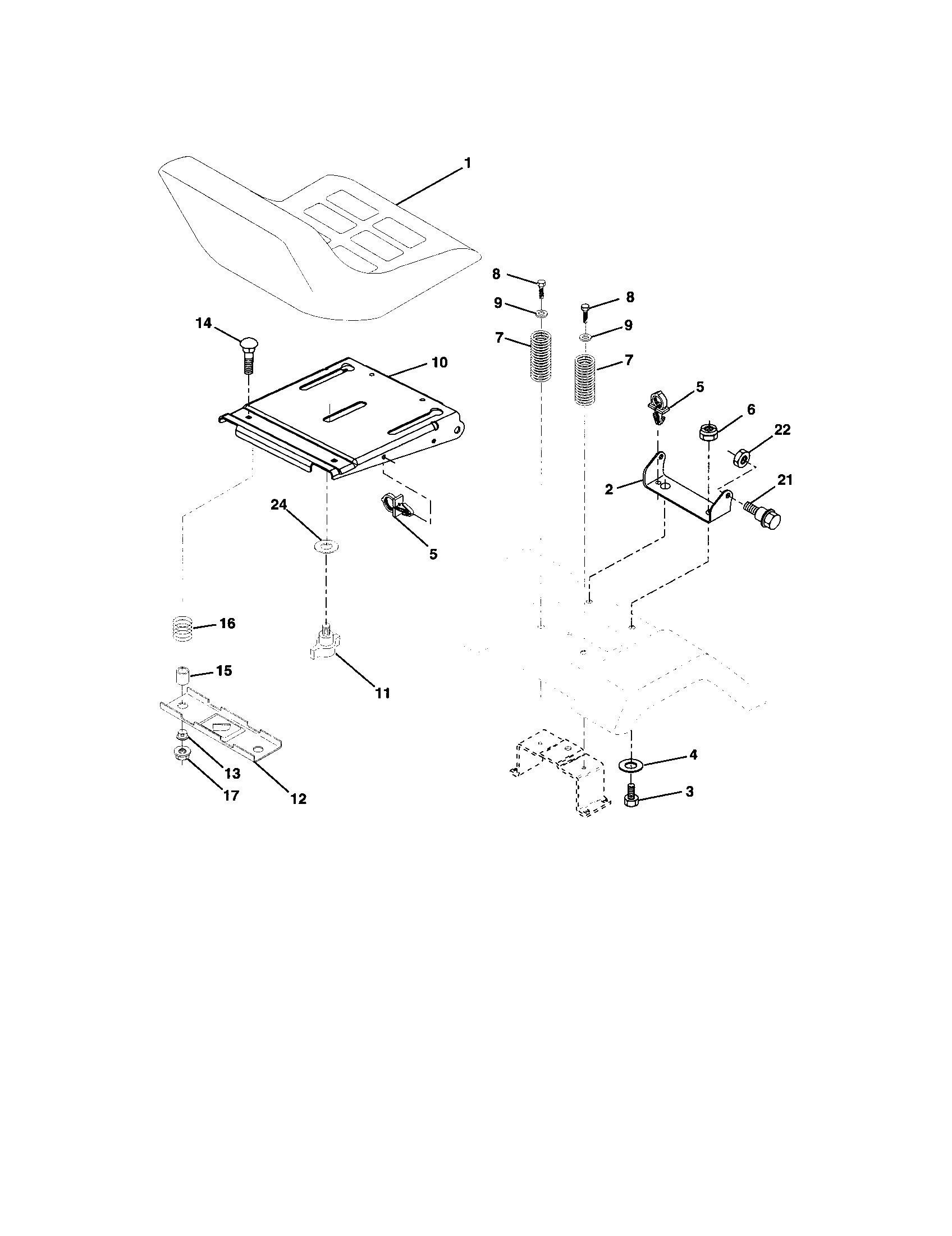 Seat Assembly Diagram and Parts List for 917273351  Craftsman Lawn Tractor