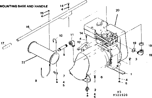 Mounting Base & Handle Diagram and Parts List for 580321520  Craftsman Engine