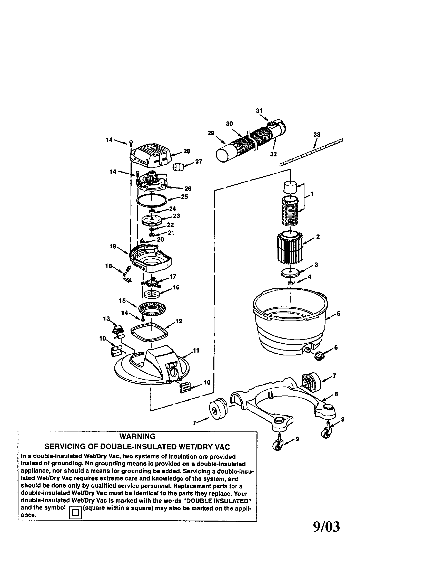 Drum/wheel/lid/motor Diagram and Parts List for 113170380  Craftsman Utility Vacuum