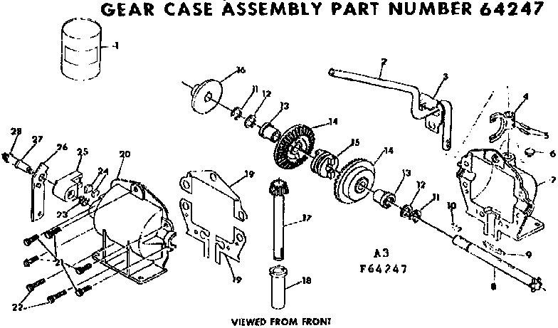 Gear Case Assembly Diagram and Parts List for 13164247  Craftsman Lawn Tractor