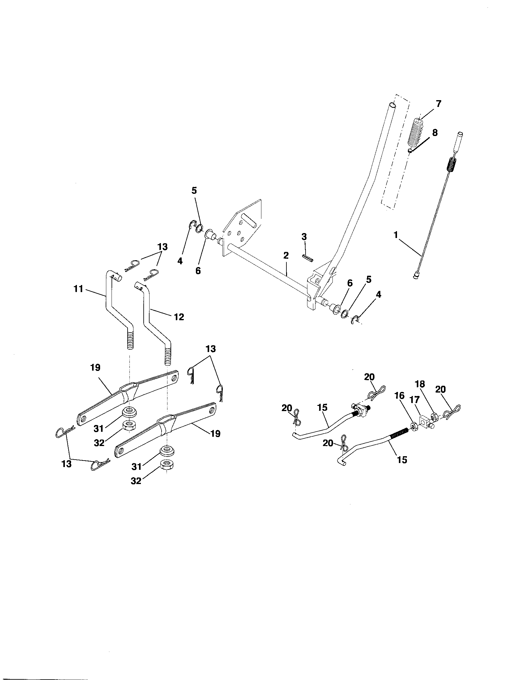 Mower Lift Diagram and Parts List for 917274381  Craftsman Lawn Tractor