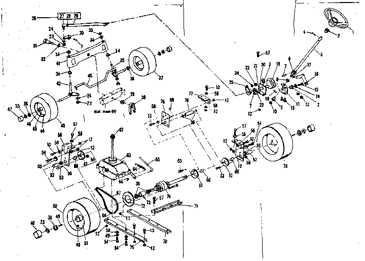 Front And Rear Axle Assembly Diagram and Parts List for 536250921  Craftsman Lawn Tractor