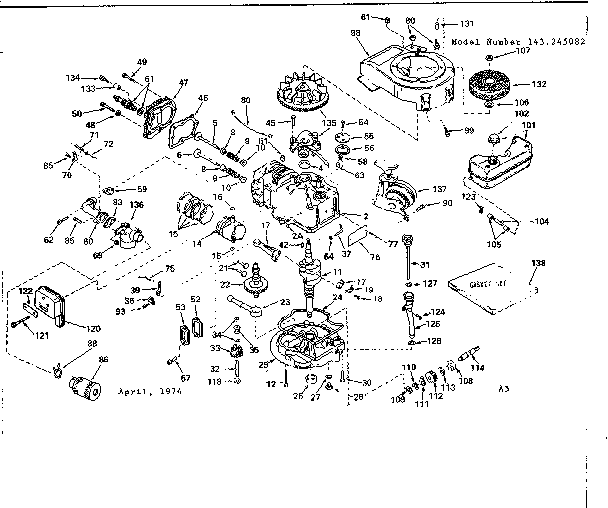 Engine Diagram and Parts List for 143245082  Craftsman Engine