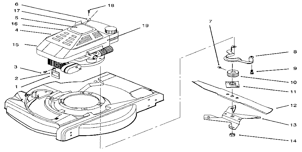 4 Cycle Engine, Fuel Tank & Blade Assembly Diagram and Parts List for 3938  Craftsman Lawn Mower