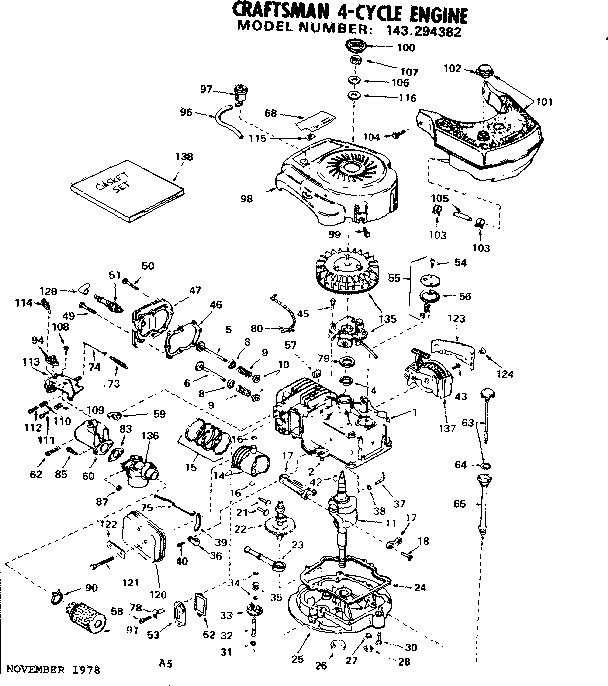Replacement Parts Diagram and Parts List for 143294382  Craftsman Engine