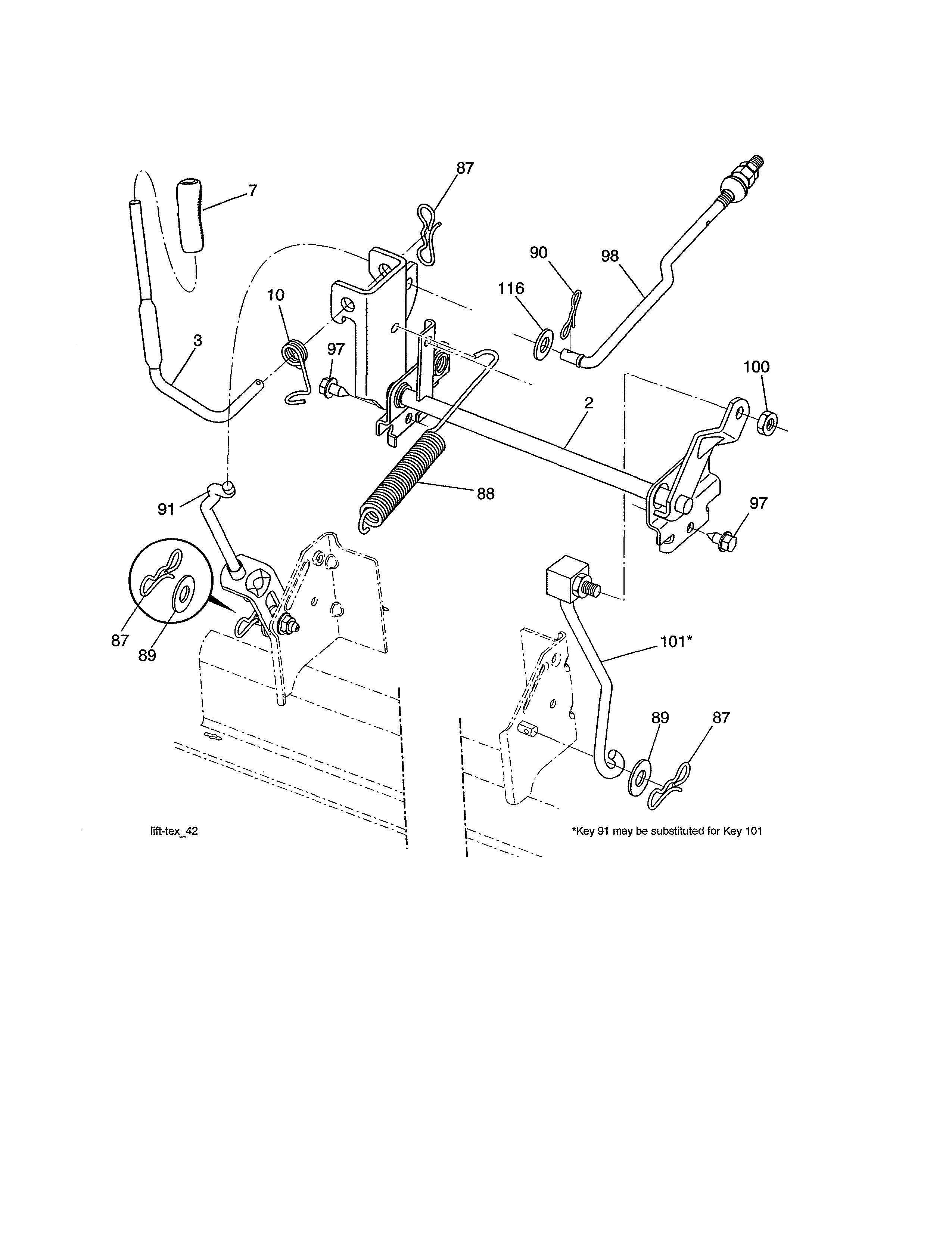 Lift Assembly Diagram and Parts List for 917986331  Craftsman Lawn Tractor