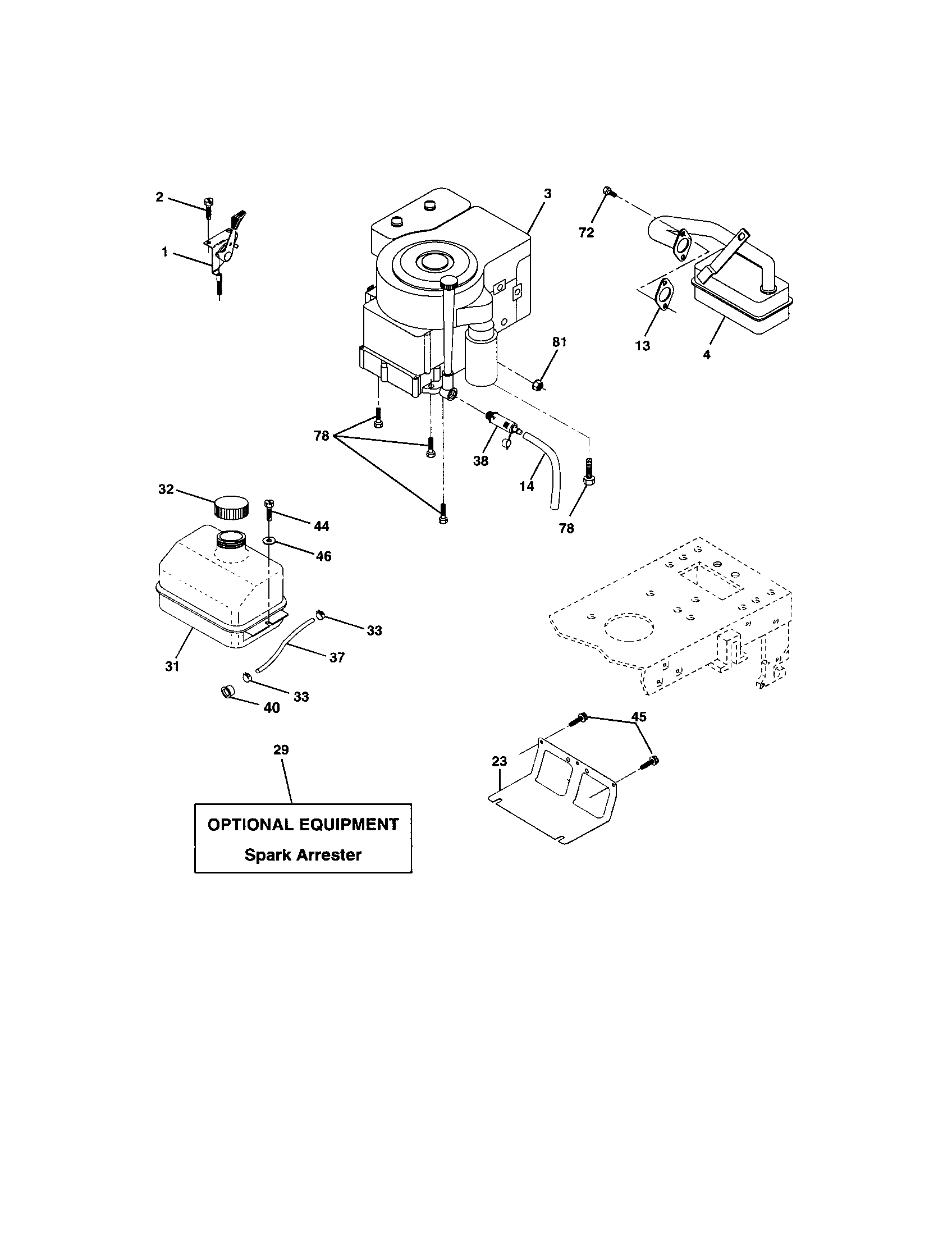 Engine Diagram and Parts List for 917273403  Craftsman Lawn Tractor