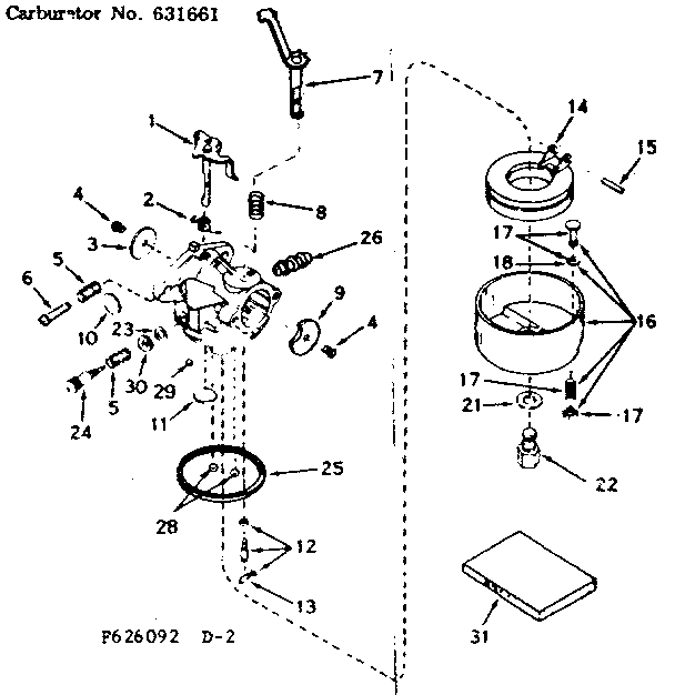 Carburetor Diagram and Parts List for 143626092  Craftsman Engine