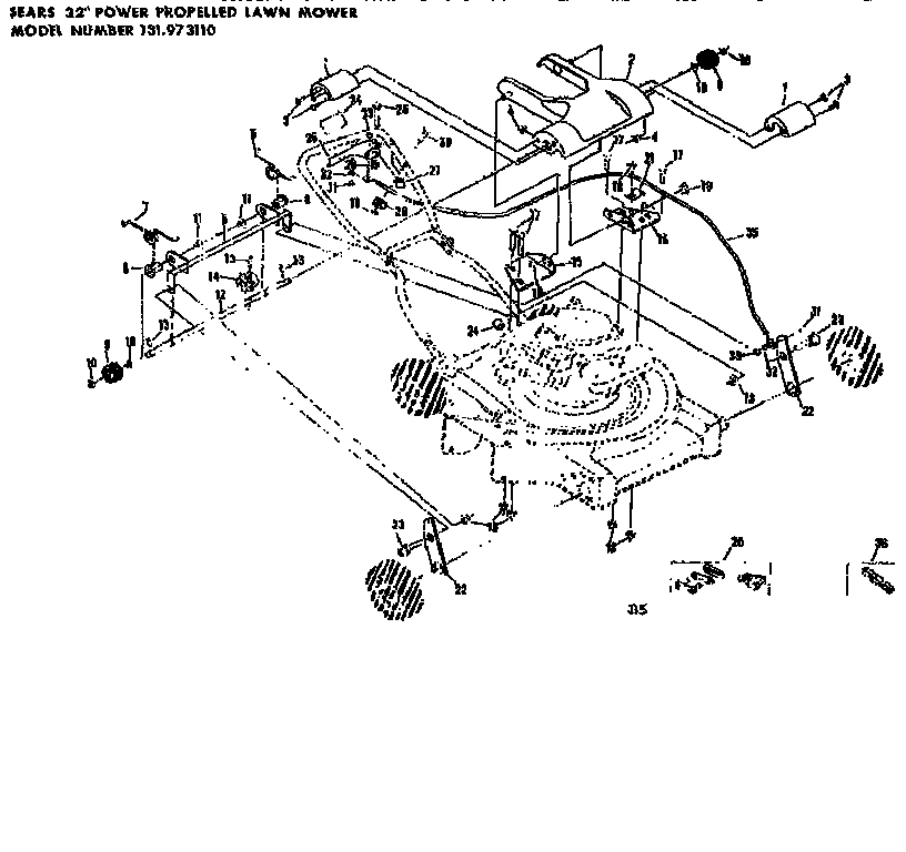 Handle Assembly Diagram and Parts List for 131973110  Craftsman Lawn Mower