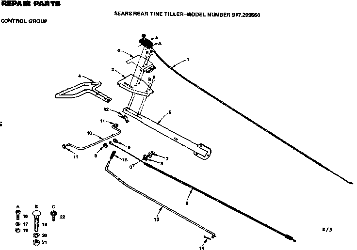 Control Group Diagram and Parts List for 917299550  Craftsman Tiller
