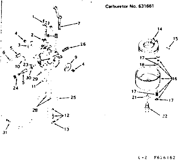 Carburetor Diagram and Parts List for 143626162  Craftsman Engine