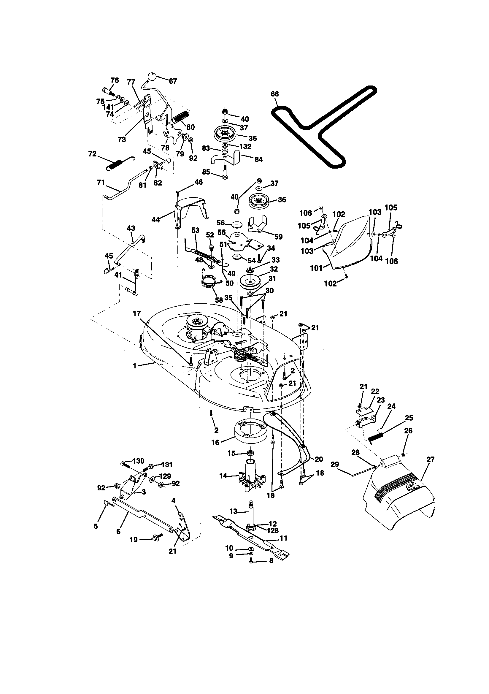 Mower Deck Diagram and Parts List for 917270651  Craftsman Lawn Tractor