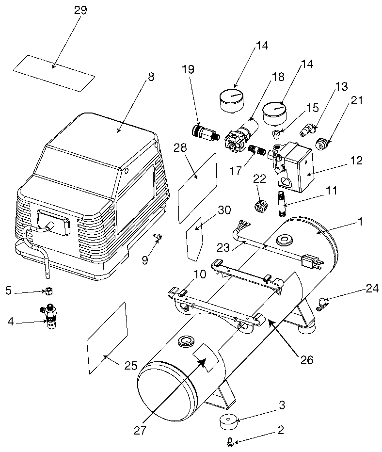 Default Diagram and Parts List for 919-15212 Type 1 Craftsman Compressor