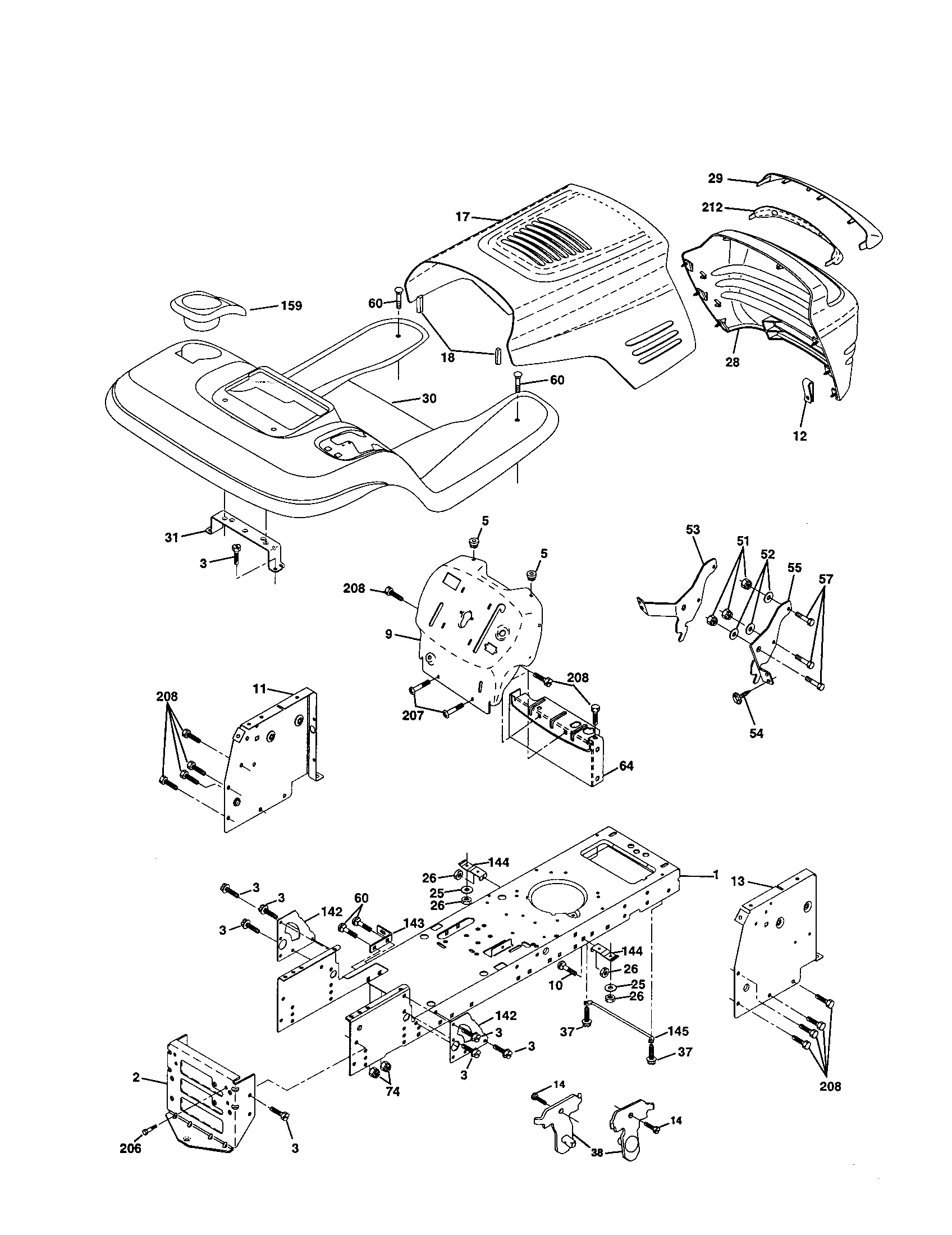 Chassis And Enclosures Diagram and Parts List for 917250470  Craftsman Lawn Tractor
