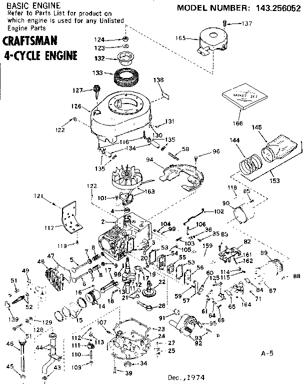 Replacement Parts Diagram and Parts List for 143256052  Craftsman Engine