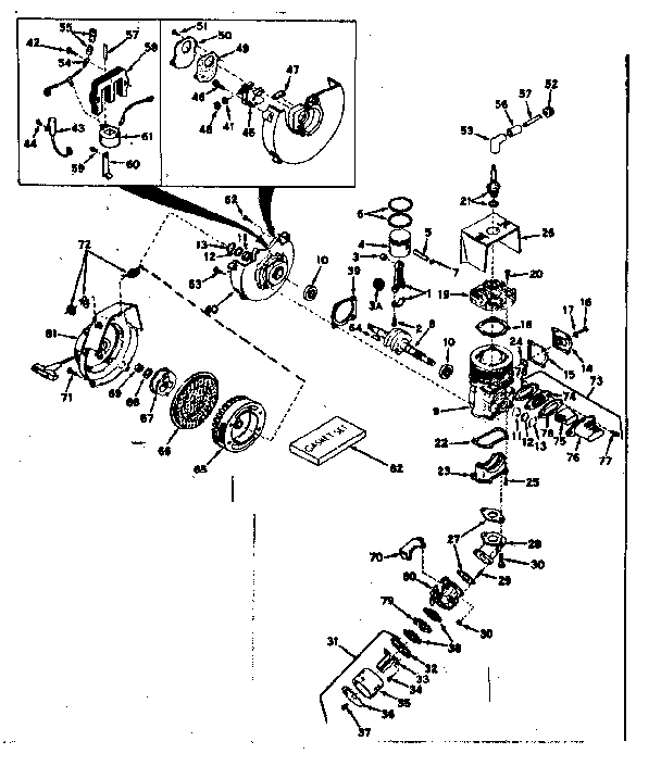Engine Diagram and Parts List for 917350710  Craftsman Chainsaw