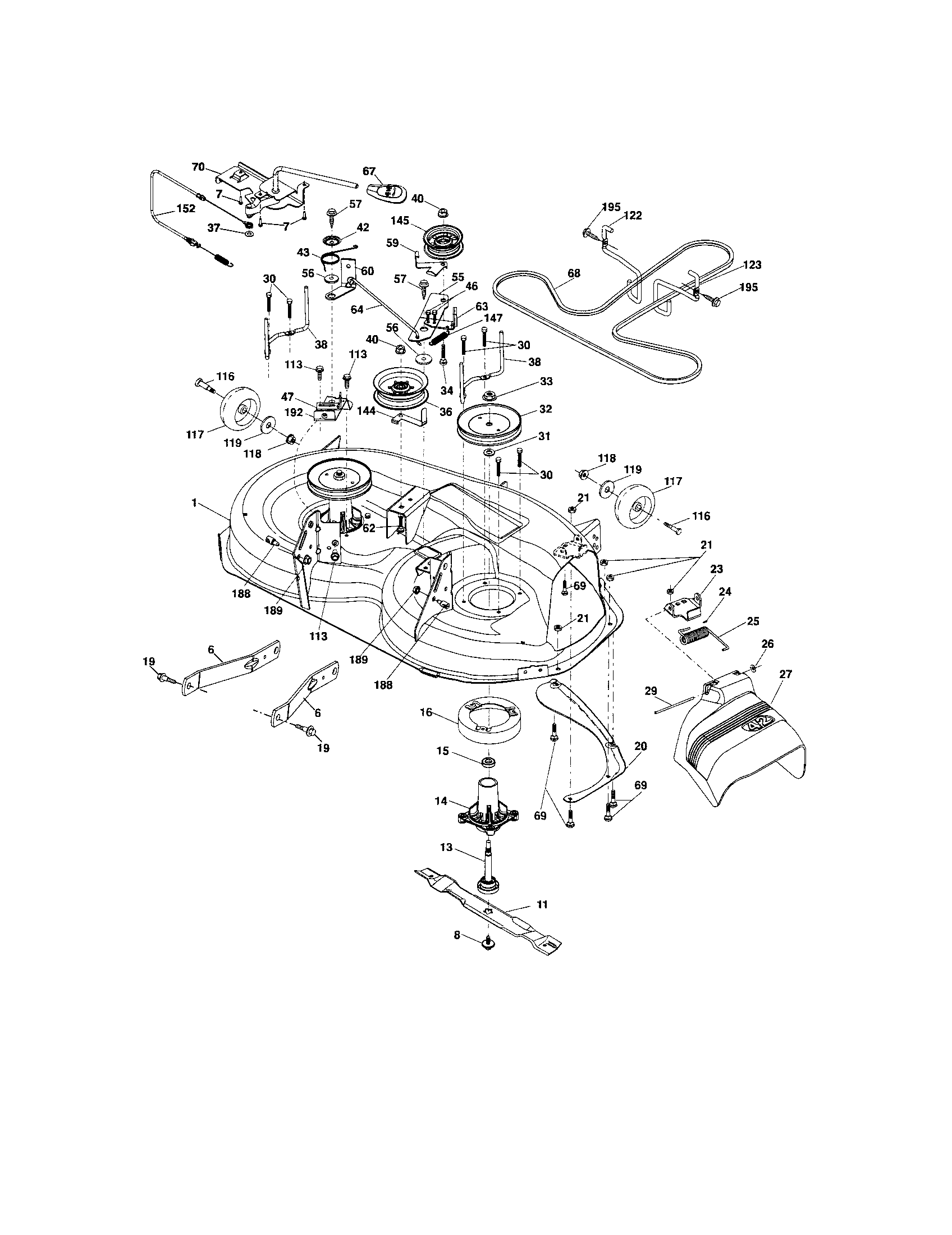 Mower Deck Diagram and Parts List for 917288111  Craftsman Lawn Tractor
