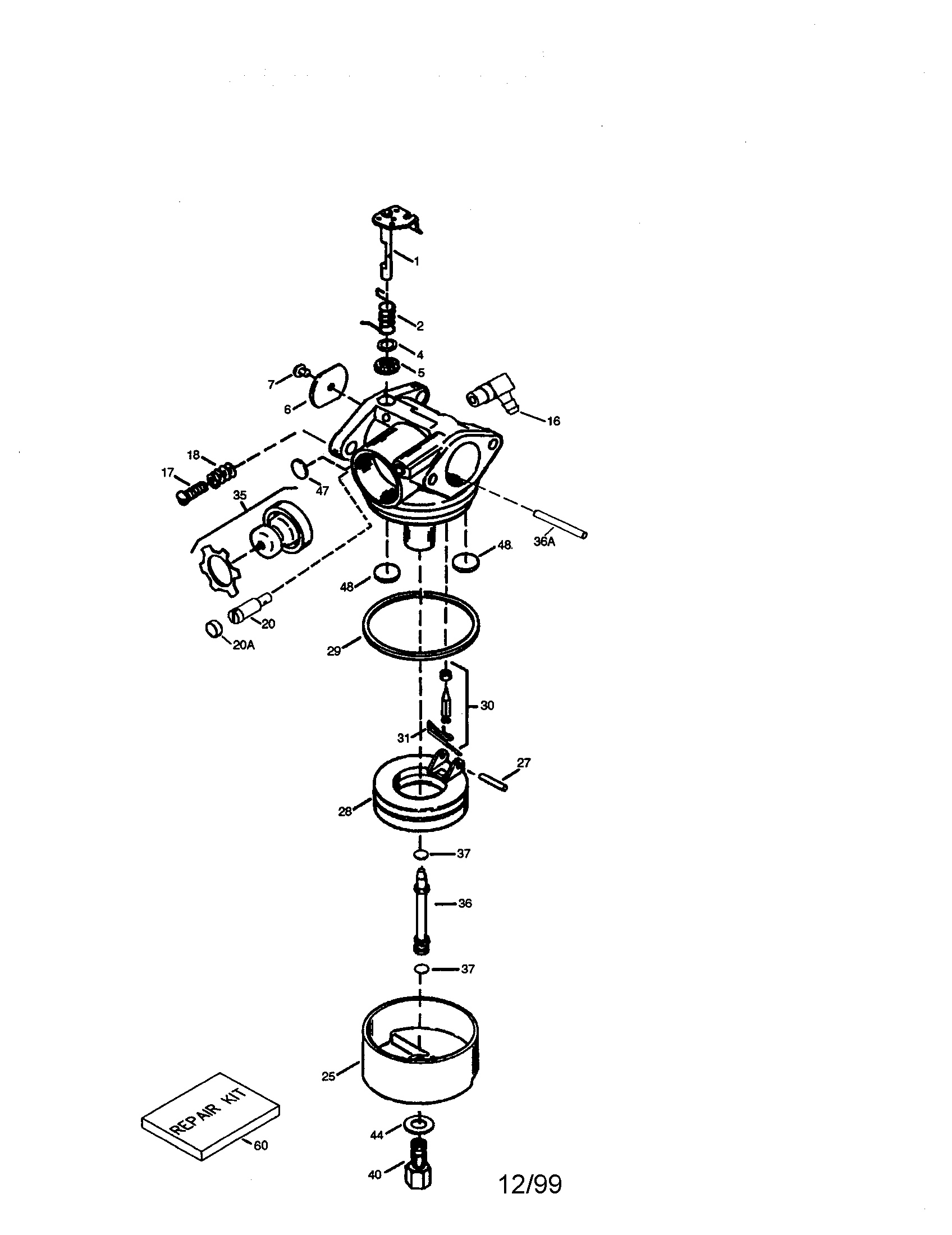 Carburetor 640271 Diagram and Parts List for 143016704  Craftsman Engine