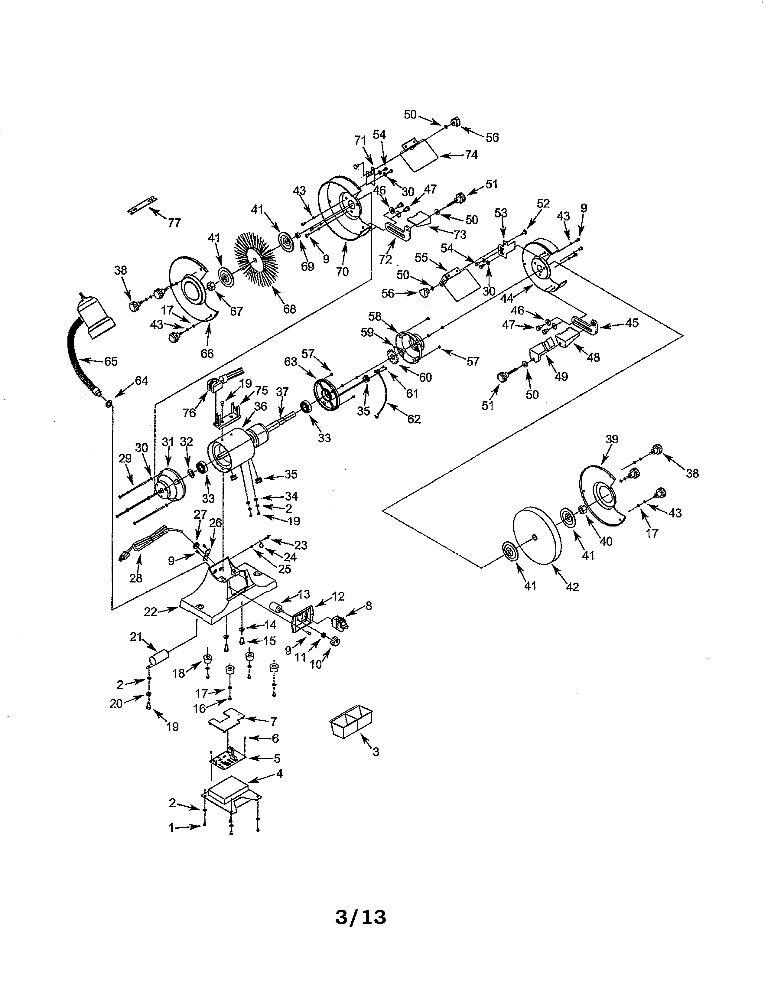 Bench Grinder Diagram and Parts List for 351211622  Craftsman Grinder