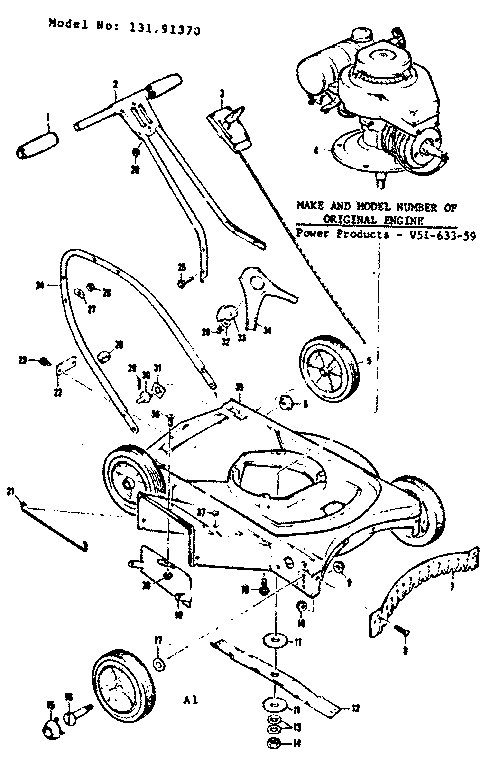 Replacement Parts Diagram and Parts List for 13191370  Craftsman Lawn Mower