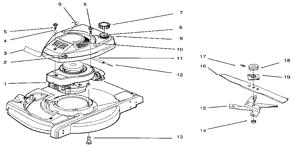 2 Cycle Engine, Fuel Tank & Blade Assembly Diagram and Parts List for 3934  Craftsman Lawn Mower
