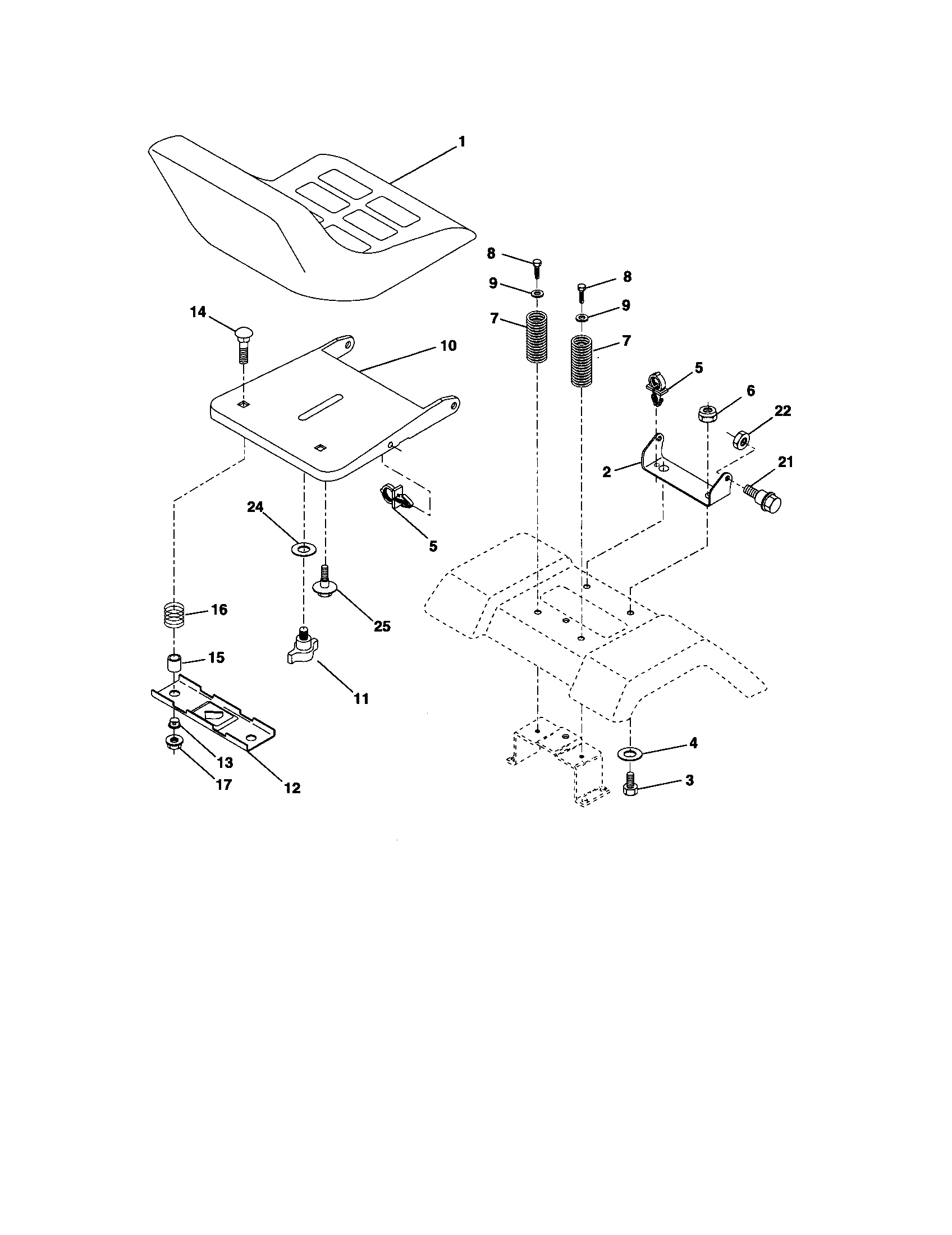 Seat Assembly Diagram and Parts List for 917275821  Craftsman Lawn Tractor