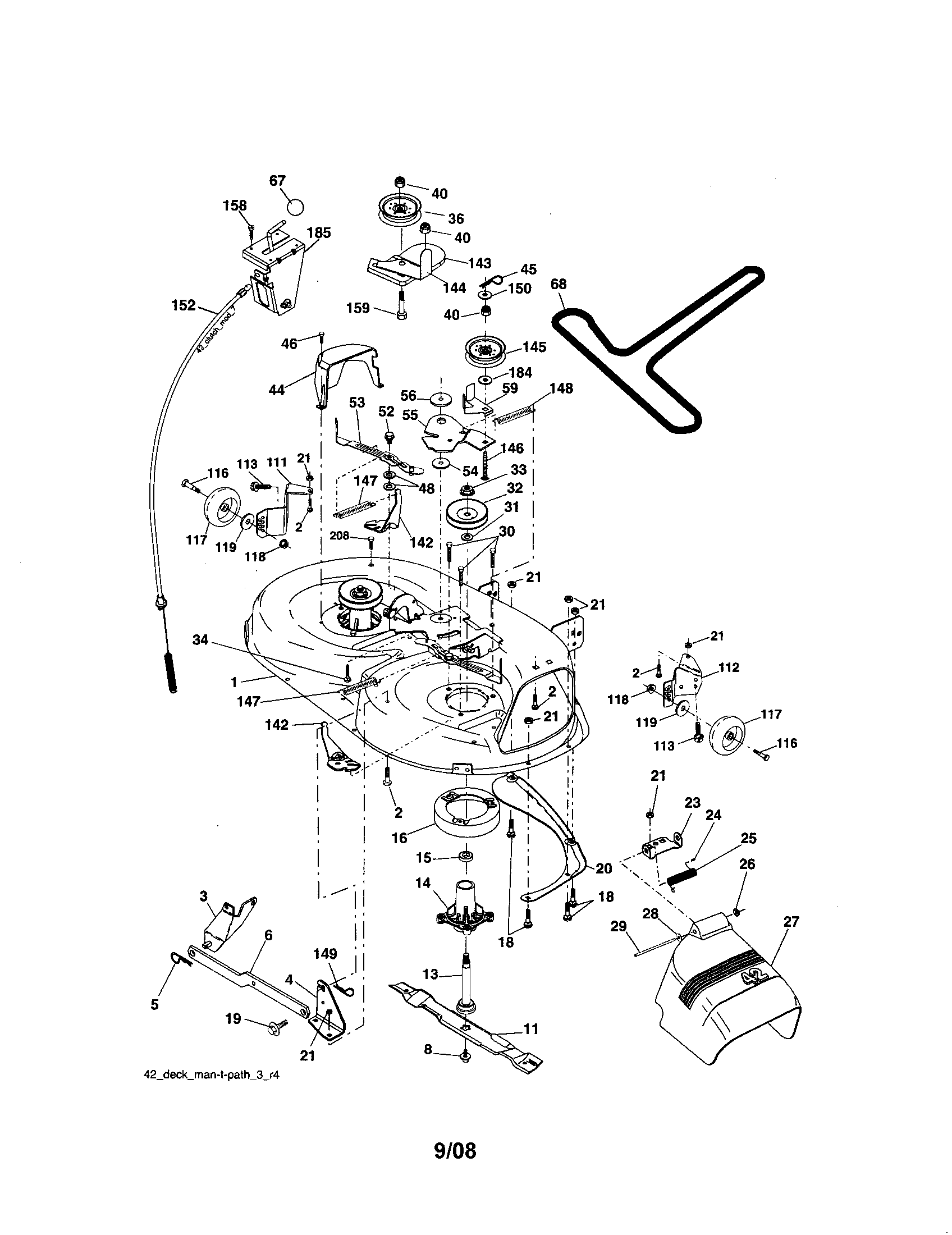 Mower Deck Diagram and Parts List for 917287071  Craftsman Lawn Tractor