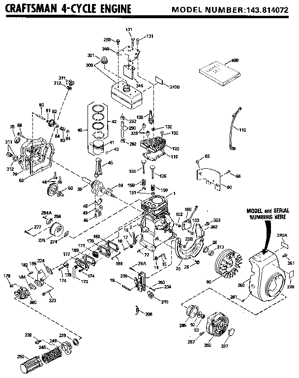 Craftsman 4-cycle Engine Diagram and Parts List for 143814072  Craftsman Engine