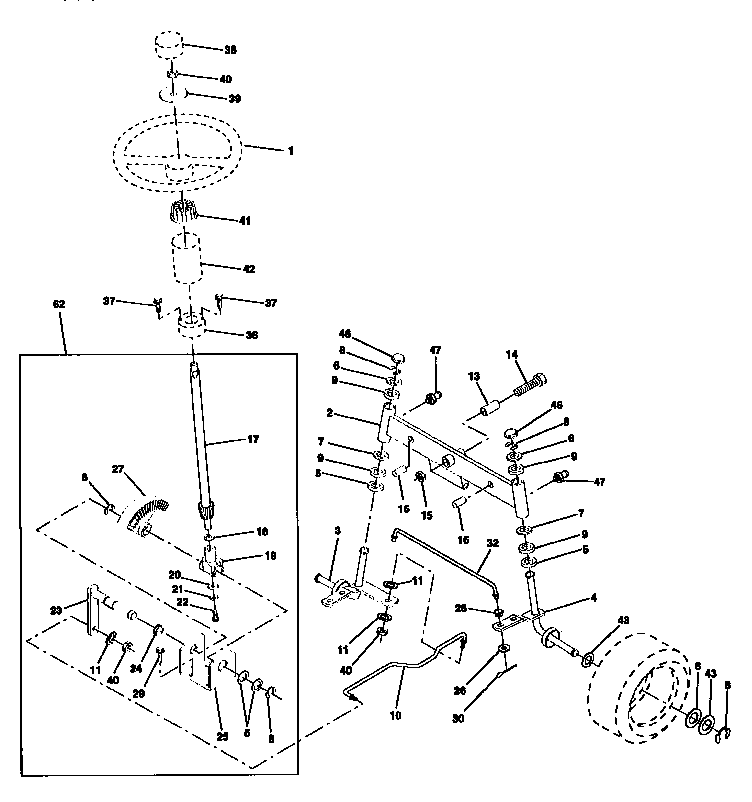Steering Assembly Diagram and Parts List for 917256451  Craftsman Lawn Tractor