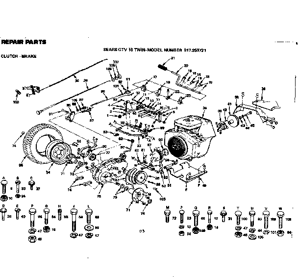 Clutch-brake Diagram and Parts List for 917253721  Craftsman Lawn Tractor