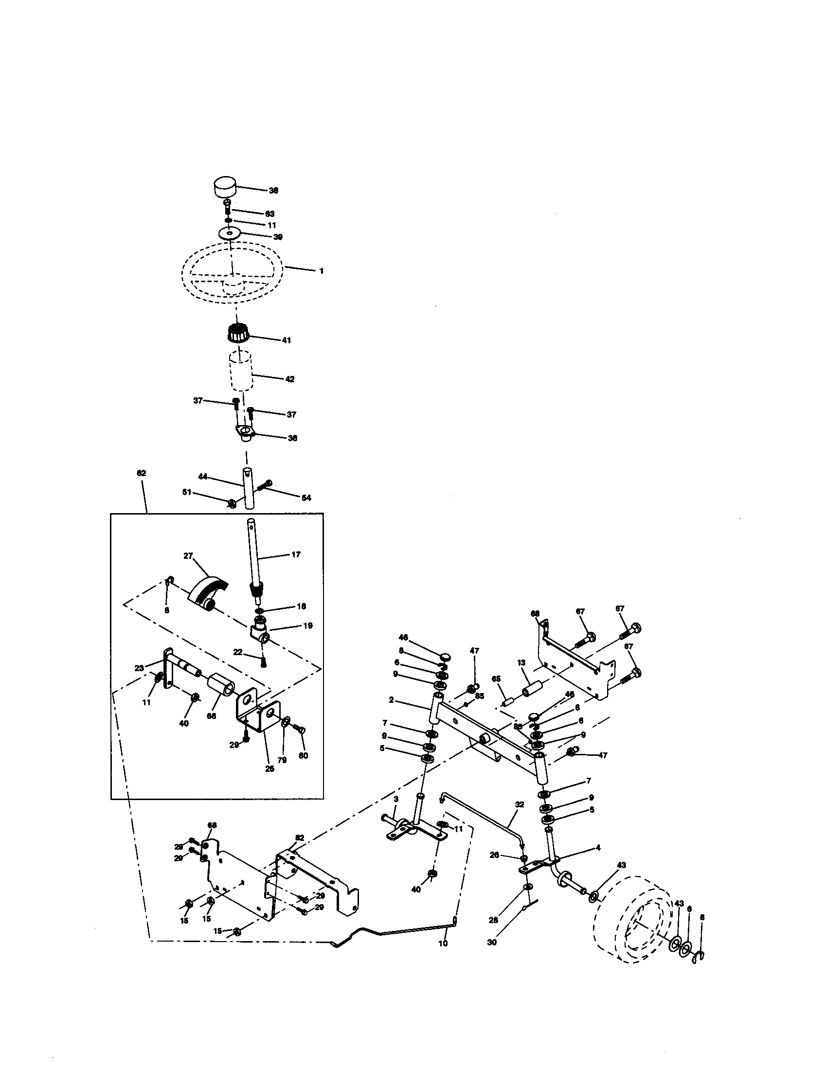 Steering Assembly Diagram and Parts List for 917270762  Craftsman Lawn Tractor