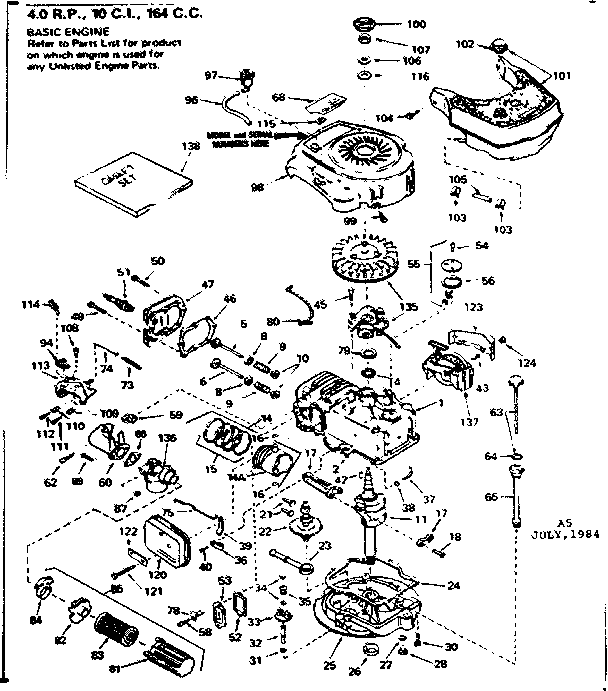 Replacement Parts Diagram and Parts List for 143344312  Craftsman Engine