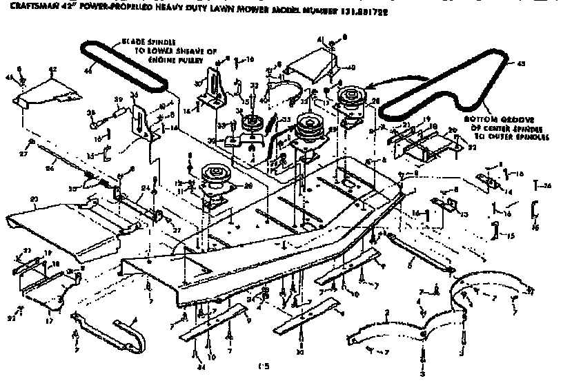 Housing And Blade Spindle Assembly Diagram and Parts List for 131881722  Craftsman Lawn Mower