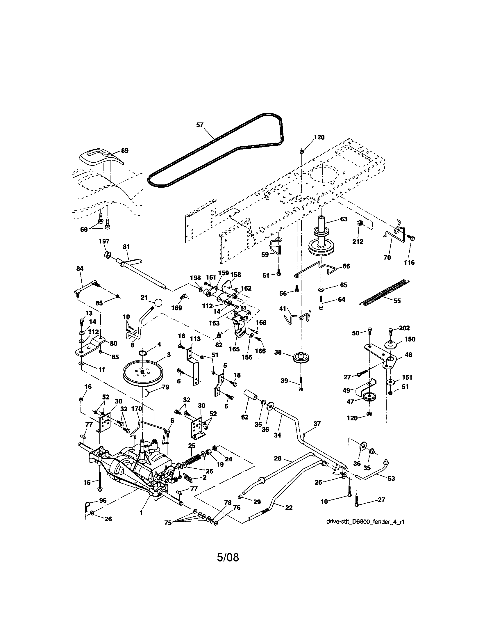 Ground Drive Diagram and Parts List for 917287032  Craftsman Lawn Tractor