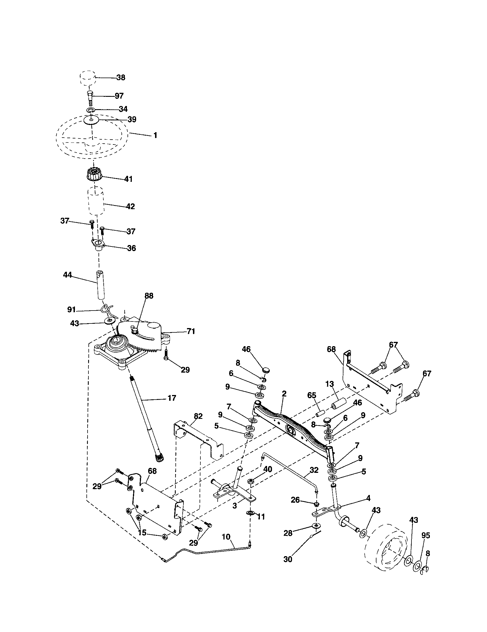 Steering Diagram and Parts List for 917256721  Craftsman Lawn Tractor