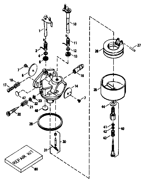 Carburetor Diagram and Parts List for 143836102  Craftsman Engine