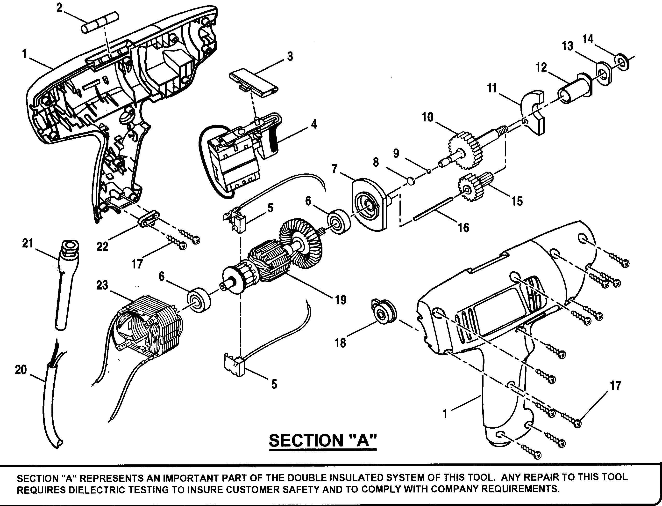 Motor Assy Diagram and Parts List for 315101050  Craftsman Boring Machine