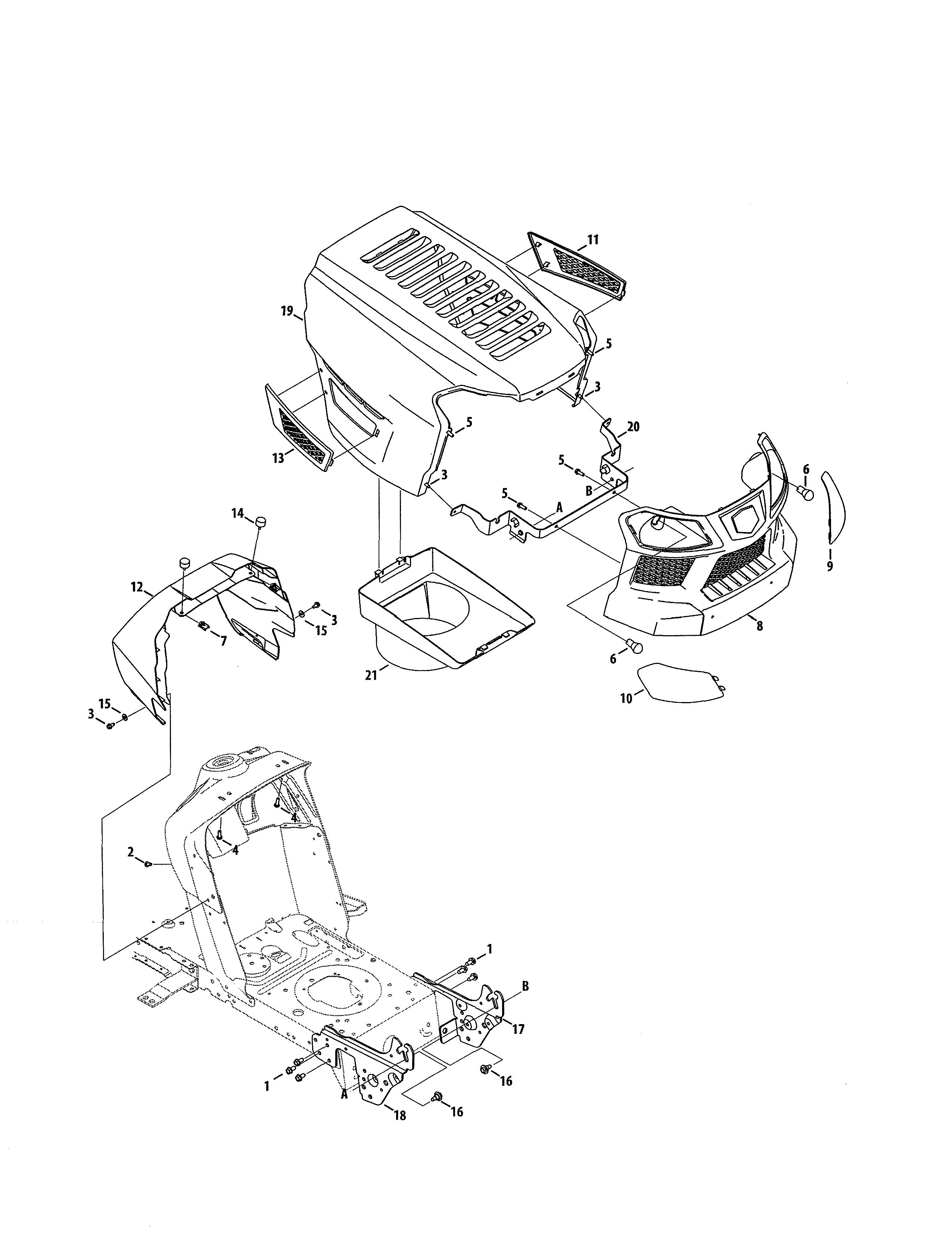 Bumper/hood Diagram and Parts List for 247203776  Craftsman Lawn Tractor