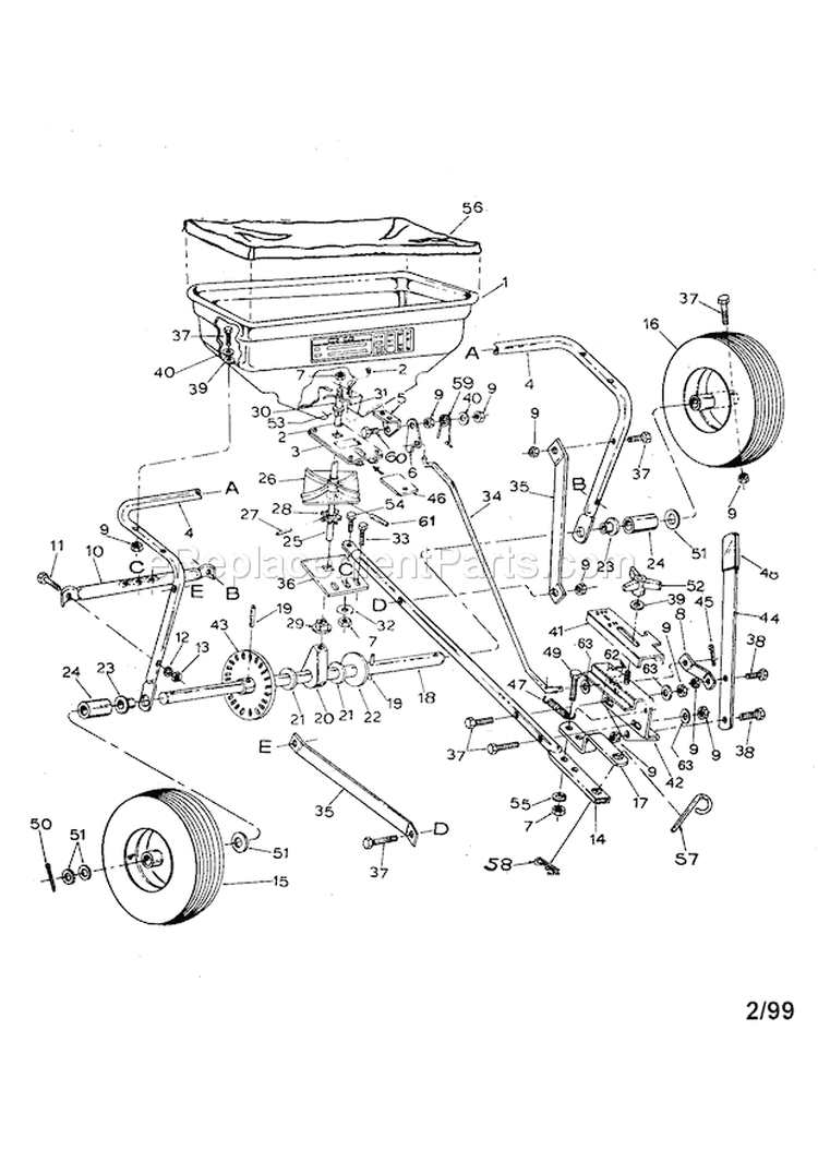 Broadcast Spreader Diagram and Parts List for 486243961  Craftsman Spreader