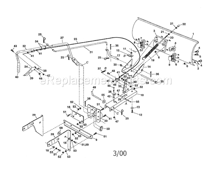42" Snow Blade Diagram and Parts List for 48624443  Craftsman Snow Blower