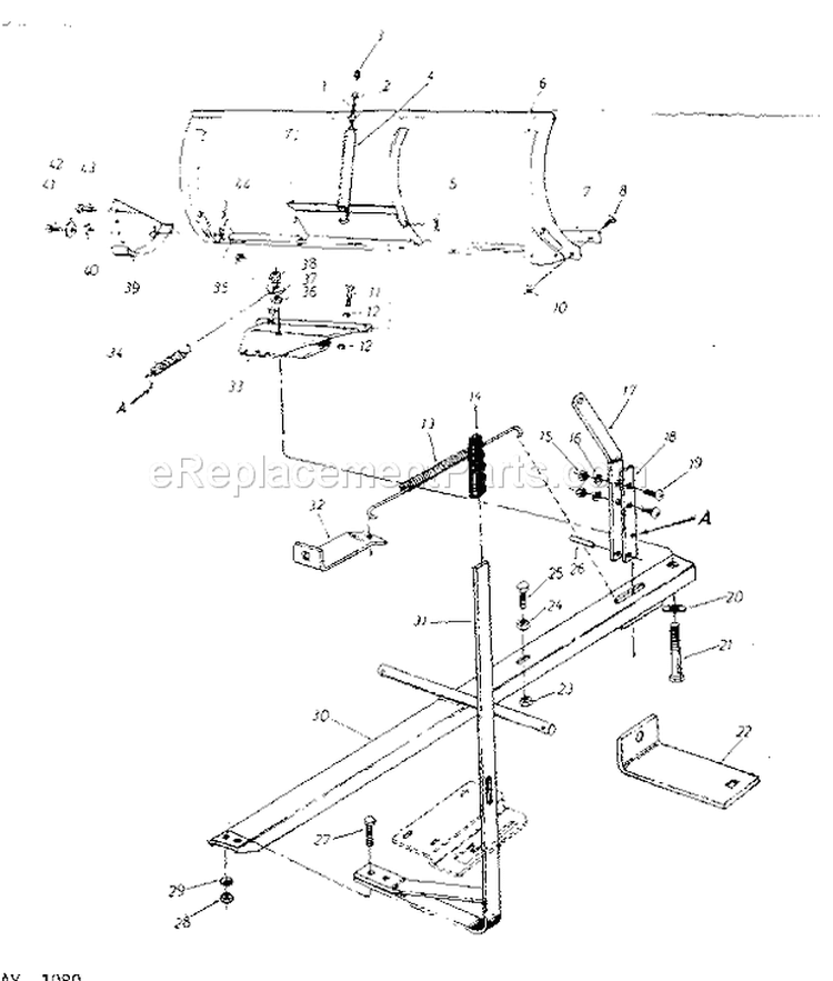42" Blade Assembly Diagram and Parts List for 48626456  Craftsman Snow Blower