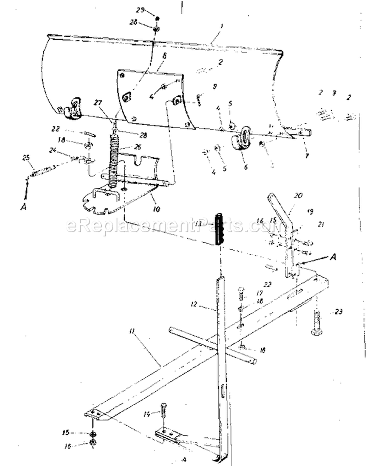 42" Blade Assembly Diagram and Parts List for 48626458  Craftsman Snow Blower