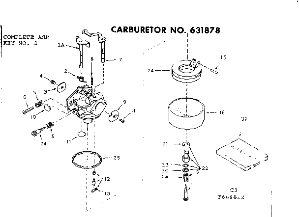 Carburetor Diagram and Parts List for 143669012  Craftsman Engine