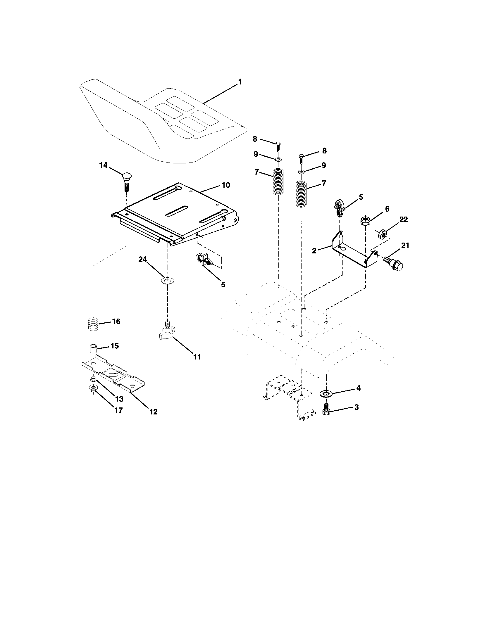 Seat Assembly Diagram and Parts List for 917273513  Craftsman Lawn Tractor