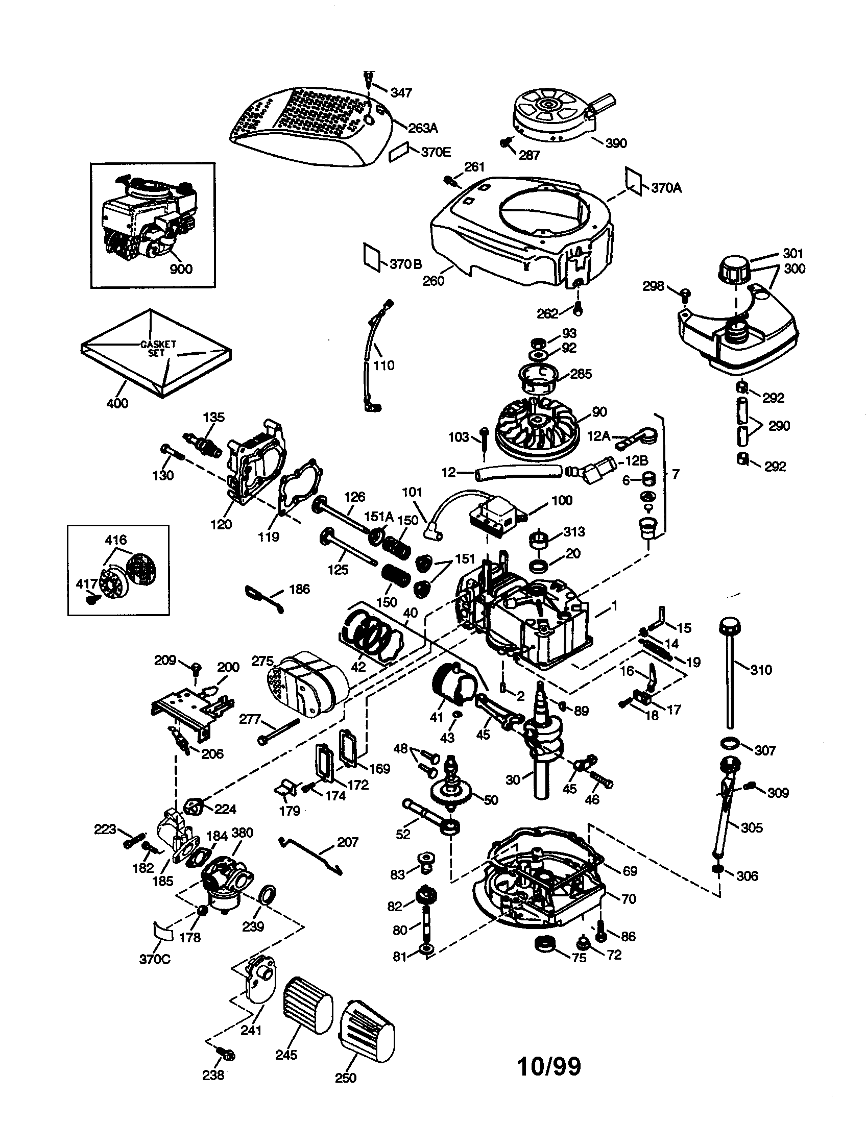 4-cycle Engine Diagram and Parts List for 143993514  Craftsman Engine