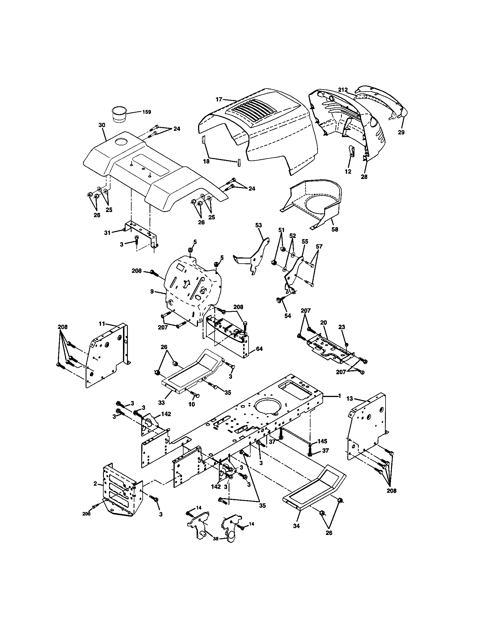 Chassis Diagram and Parts List for 917279942  Craftsman Lawn Tractor