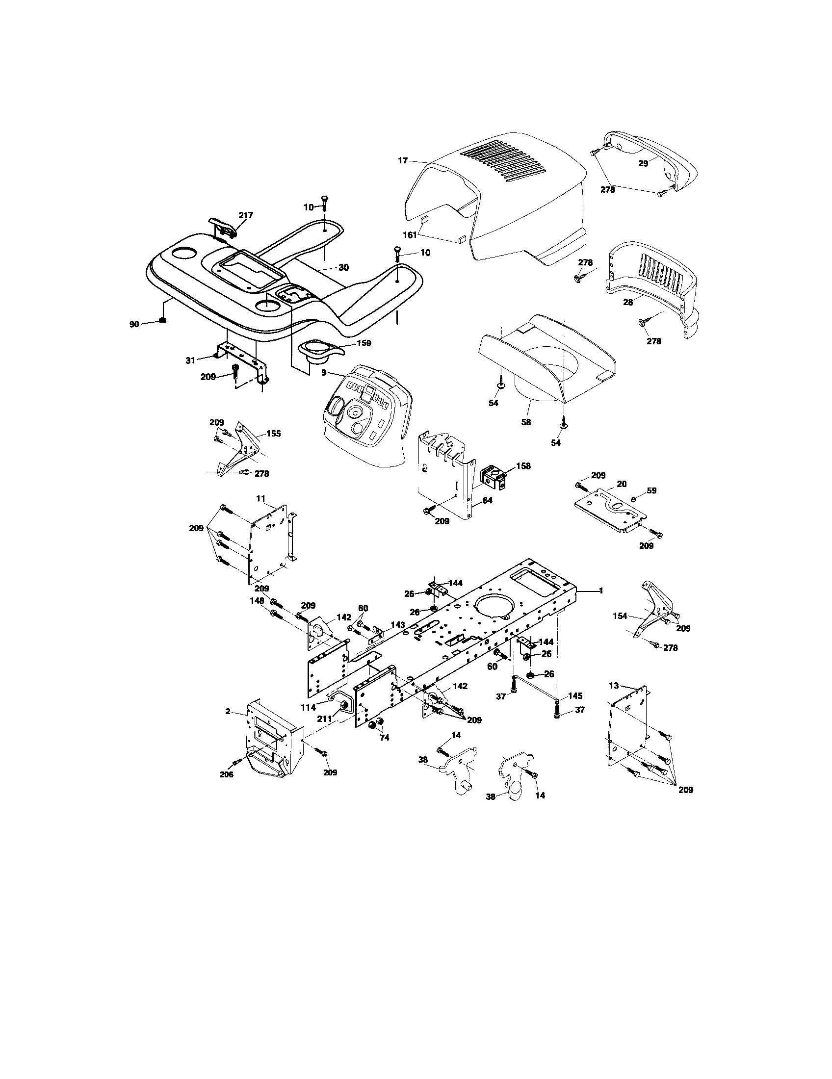 Chassis And Enclosures Diagram and Parts List for 917275631  Craftsman Lawn Tractor