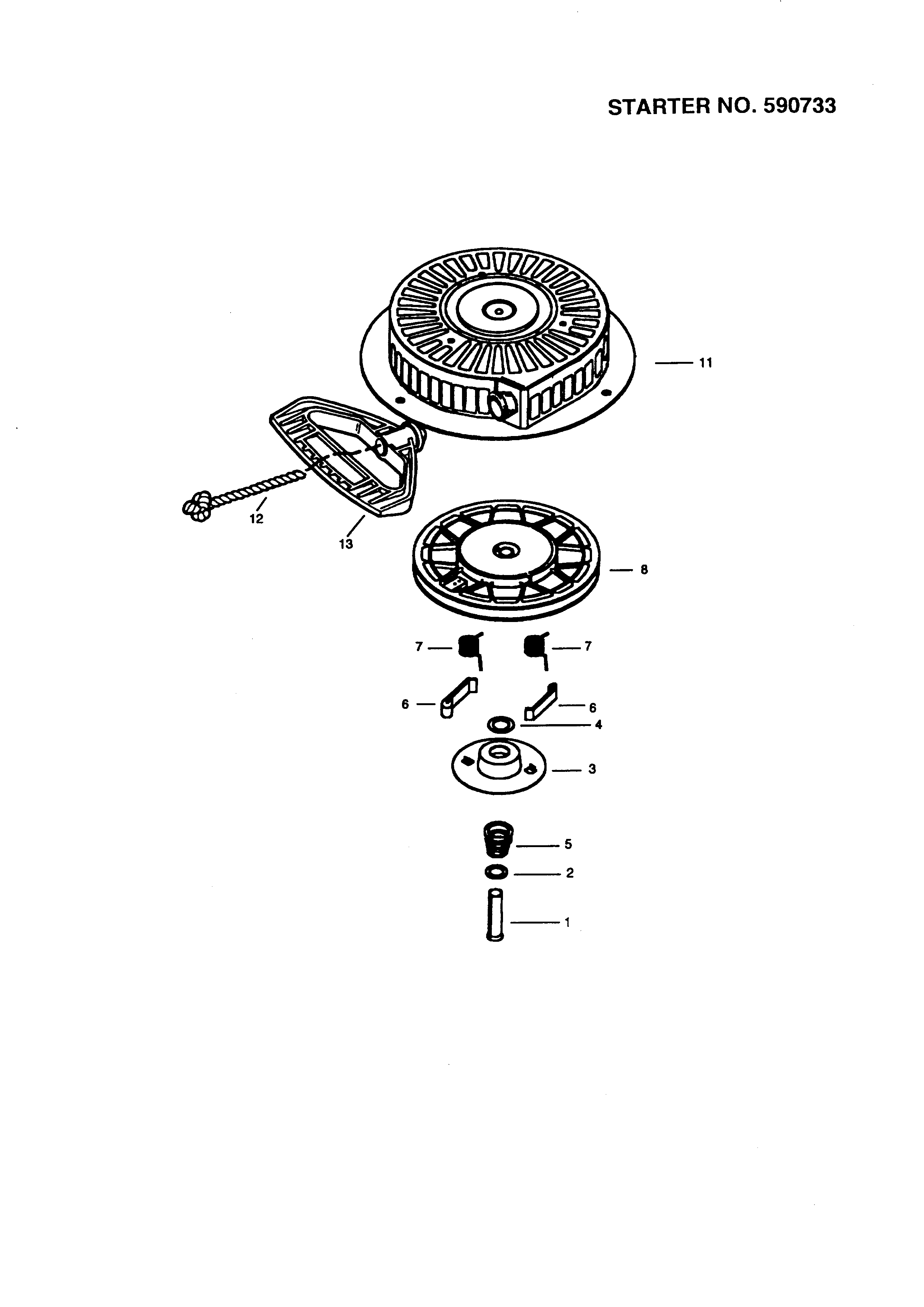 Starter 590733 Diagram and Parts List for 143991203  Craftsman Engine