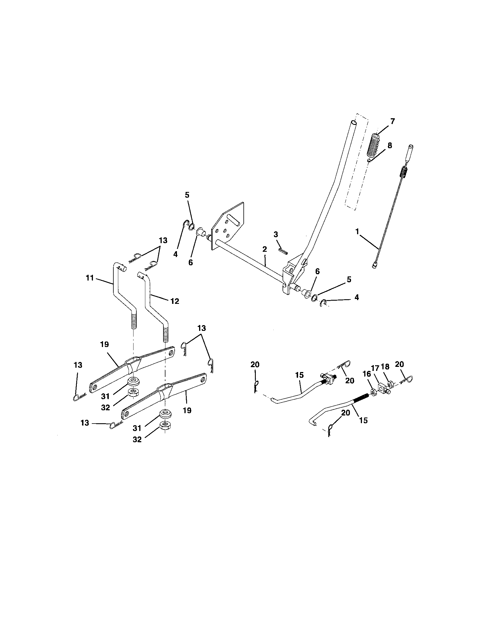 Lift Assembly Diagram and Parts List for 917275391  Craftsman Lawn Tractor