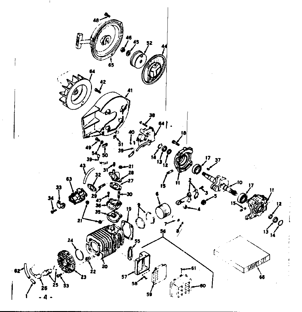 Cylinder /crankshaft And Rewind Starter Diagram and Parts List for 91762809  Craftsman Chainsaw